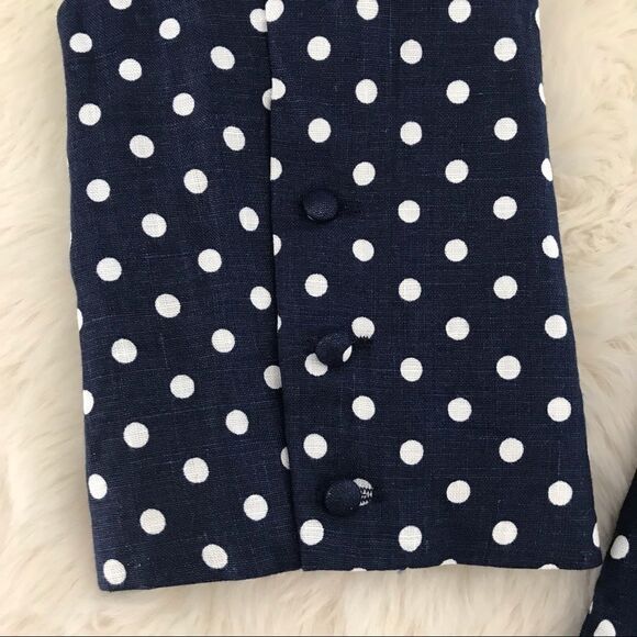 L’ACADEMIE Carter Linen Blazer Open Front Navy Blue White Polka Dot Medium New - Picture 7 of 16